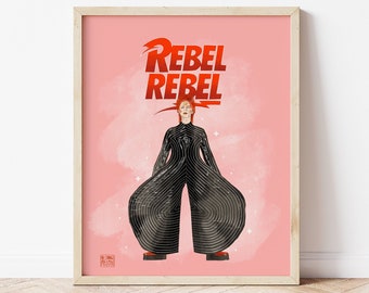 DAVID BOWIE , Ziggy Stardust, Rebel Rebel  Illustration, Downloadable print, Printable illustration, Poster,  Wall art A3 - A4 - A5