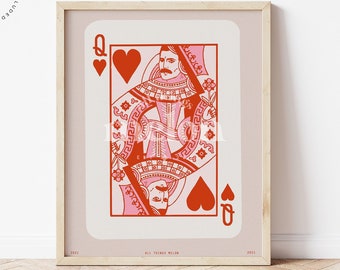Queen , Freddie Mercury ,Poker, Queen of hearts, Illustration, Downloadable print, Printable illustration, Poster,  Wall art