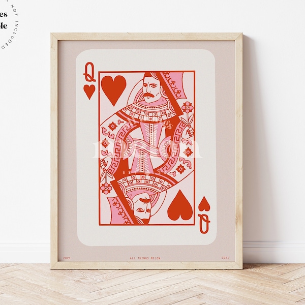 Queen , Freddie Mercury ,Poker, Queen of hearts, Illustration, Downloadable print, Printable illustration, Poster,  Wall art