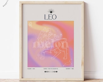 Leo, Zodiac Sign , Horoscope,  Illustration, Downloadable print, Printable illustration, Poster,  Wall art