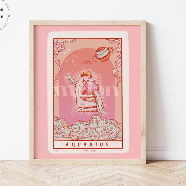 Aquarius,  Zodiac Sign , Horoscope, Illustration, Downloadable print, Printable illustration, Poster,  Wall art