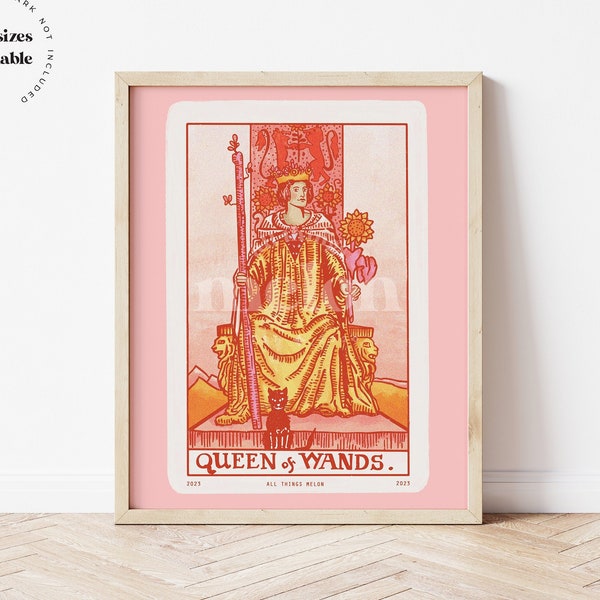 Queen of Wands, Tarot, Illustration, Downloadable print, Printable illustration, Poster,  Wall art