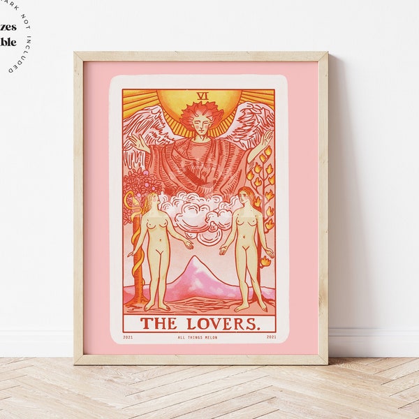 THE LOVERS, Woman, Queer, Pride, Tarot, Illustration, Downloadable print, Printable illustration, Poster,  Wall art