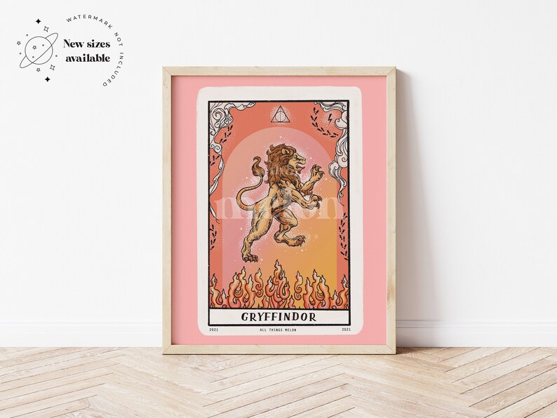 Gryffindor, Hogwarts House, Tarot Card, Downloadable print, Printable illustration, Poster, Wall art image 1