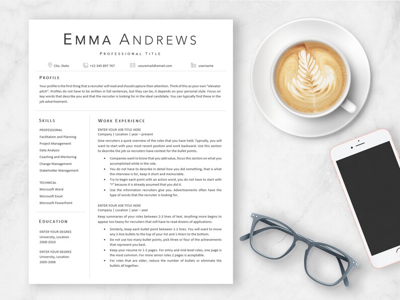 Resume Template Elegant Resume Professional Resume CV Template References Modern Resume Simple Resume Minimalist Resume Clean Resume