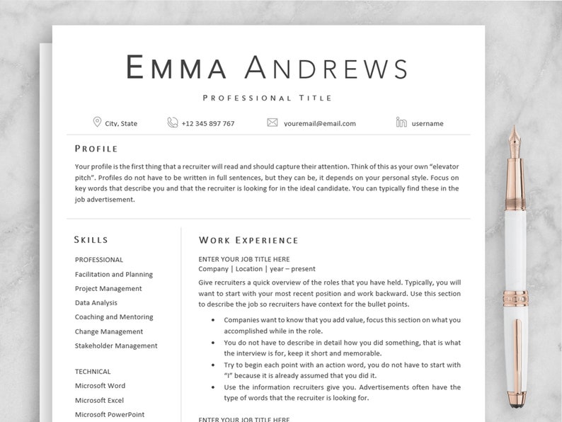 Resume Template Elegant Resume Professional Resume CV Template References Modern Resume Simple Resume Minimalist Resume Clean Resume