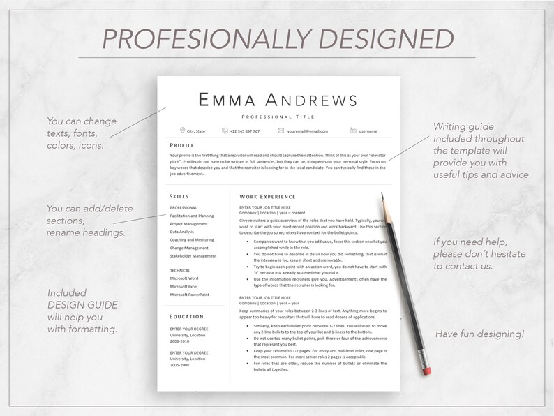 Resume Template Elegant Resume Professional Resume CV Template References Modern Resume Simple Resume Minimalist Resume Clean Resume