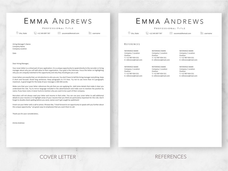 Resume Template Elegant Resume Professional Resume CV Template References Modern Resume Simple Resume Minimalist Resume Clean Resume