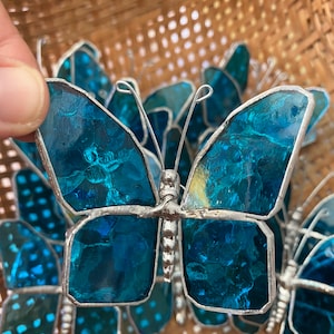 5 Pack Turquoise Stained Glass Butterflies, stained glass butterfly. , butterfly suncatcher, celebration of life, funeral favors