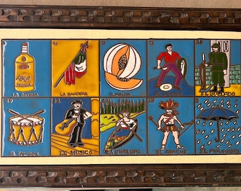 18in Talavera Tile Lotería Hanging Wood Frame