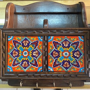 Talavera Tile and Wood Mail and Key Holder and/or paper towel holder!! Choose your tile!!