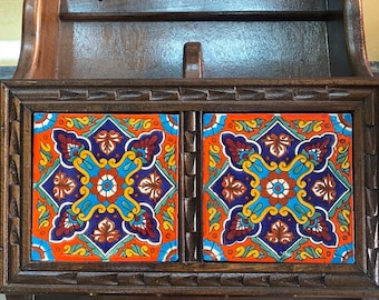 Piastrelle Talavera e portadocumenti in legno e legno e/o portarotolo di carta assorbente!! Scegli la tua piastrella!!