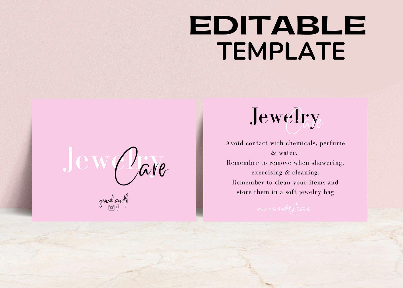 Editable Jewelry Care Card Template, Printable Jewelry Care
