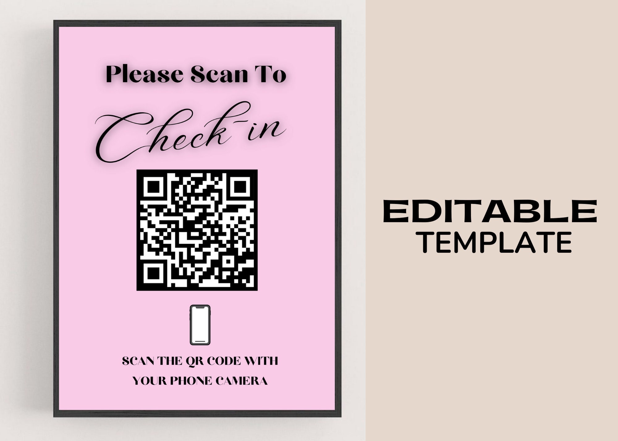 Minimalist QR Code Checkin Sign Template Covid Safe Qr Code Etsy