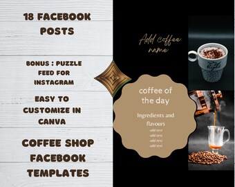 Facebook templates bundle for coffee shop branding, canva editables, facebook canva posts, facebook templates nutrition, coffee posts