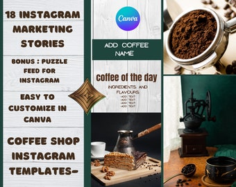 COFFEE shop STORIES Bundle Coffee, Instagram Templates, Instagram Story Coffee, Instagram Templates, Canva Template