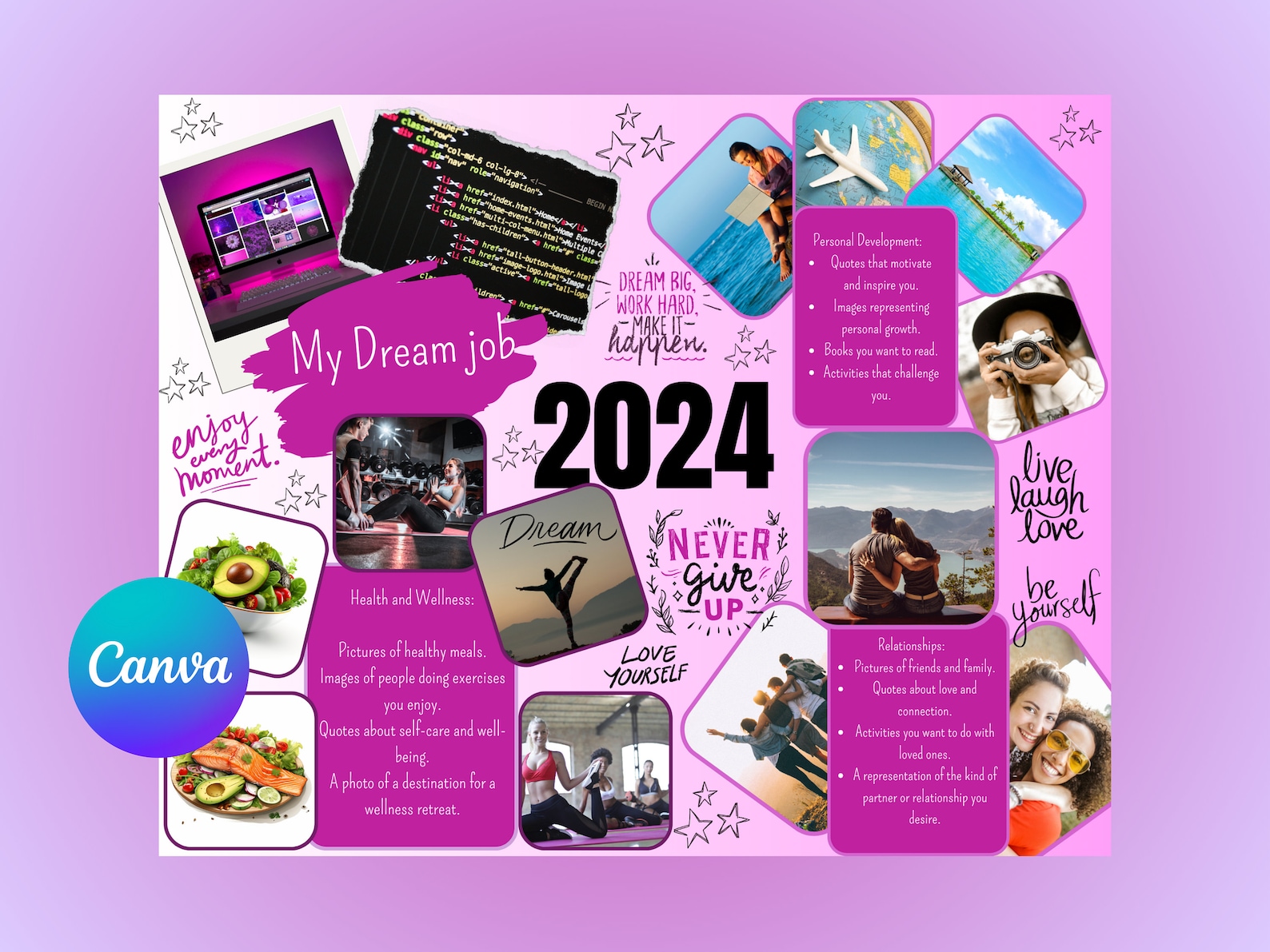 Digital Vision Board Canva Template, Vision Board Template, Vision