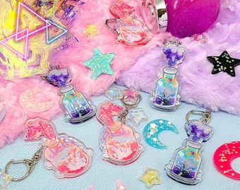 Crystal Jar Charm | Clear Glitter | Keychain