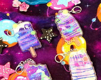 Weltall Eis am Stil | Klare Glitter | Schlüsselanhänger