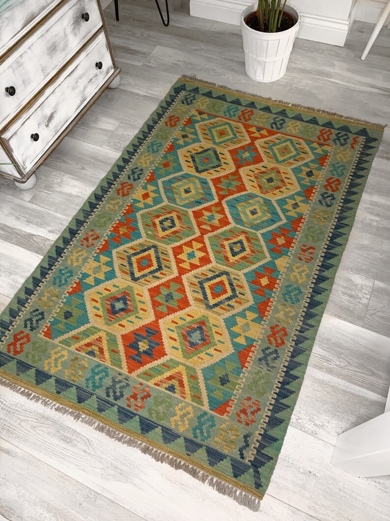 Handwoven Kutchi Kilim Wool Rug From Afghanistan Bedroom Living Room Hallway Home Decor Furniture Old Style Carpet Free UK Delivery