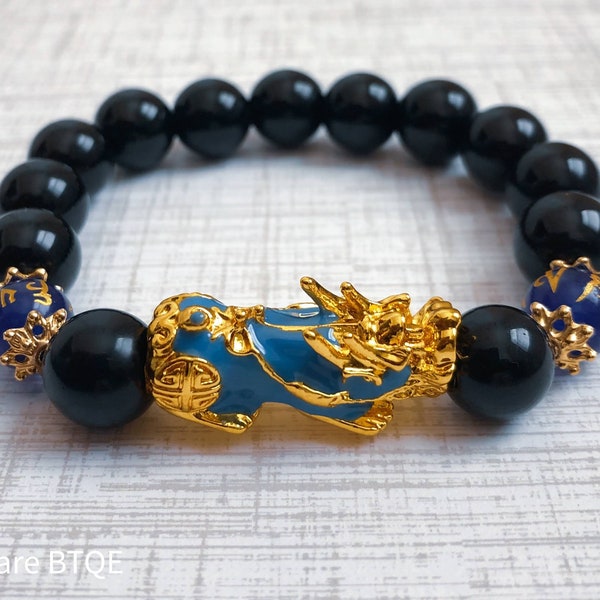 Feng Shui Schwarz Obsidian Glück Reichtum Farbwechsel Pixiu Authentisch Armband