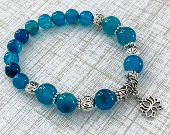 Lotus Flower with Blue Agate Stones Bracelet