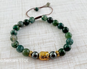 Buddha Head Bracelet with Marine Agate Stone