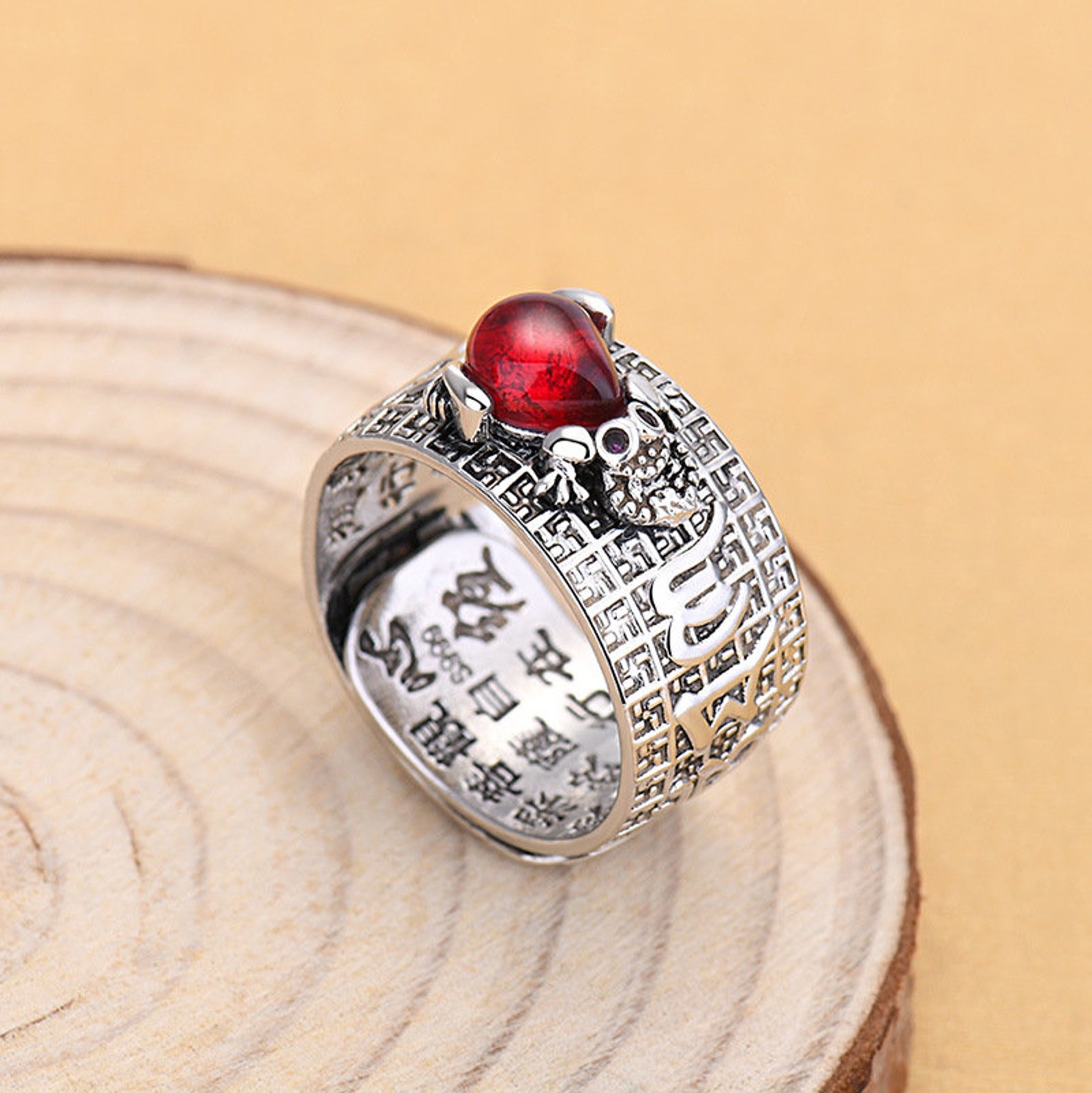 Feng Shui Pixiu Mantra Ring Wealth Protection - Etsy