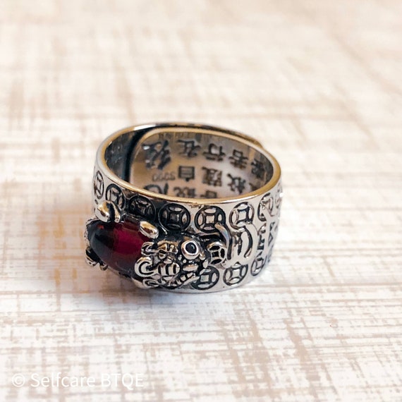 Anillo de mantra Feng Shui Pi Xiu, anillo ajustable, amuleto de mani,  protección de la suerte, anillos de riqueza para mujeres, hombres, niñas,  niños