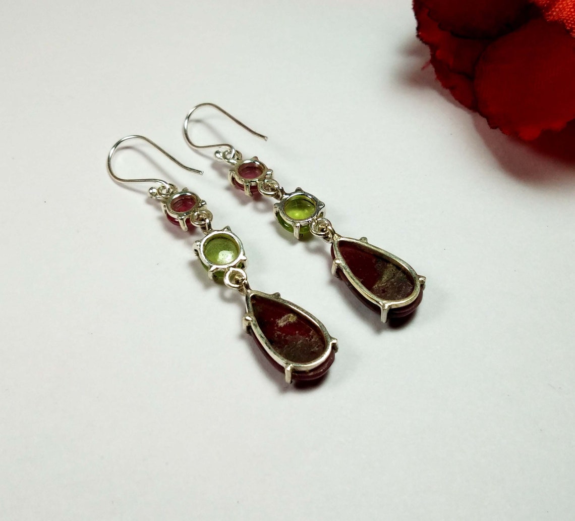 Natural Ruby and Peridot Silver Earring Multi Gemstone | Etsy