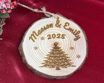 Personalized Wood Slice Christmas Ornament: Engraved Rustic Ornament