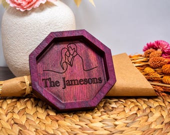 Personalized Walnut Wood Hexagon Tray, Custom Engraved Jewelry & Ring Dish, Unique Wooden Gift