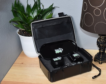 Smell Proof Stash Box Combo: Lockable Case, Grinder, Jar & Tray
