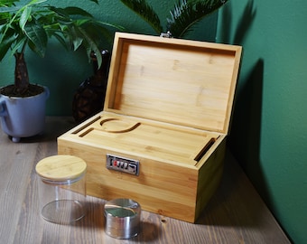 Personalized Bamboo Kramerica Big Box Stash Set: Lockable Storage with Accessories