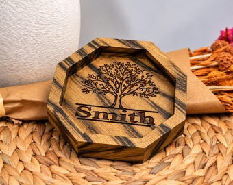 Personalized Black Limba Wood Hexagon Tray, Custom Engraved Jewelry & Ring Dish, Unique Wooden Gift