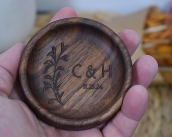 Personalized Walnut Wood Ring Dish, Engagement Gift