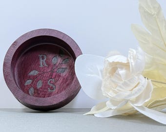Personalized Purple Heart Wood Ring Dish, Engagement Gift