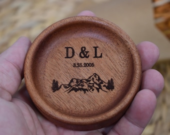 Personalized African Mahogany Wood Ring Dish, Engagement Gift