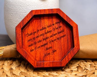 Personalized Padauk Wood Hexagon Tray, Custom Engraved Jewelry & Ring Dish, Unique Wooden Gift