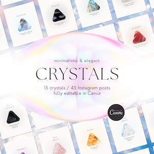Crystals Instagram Templates, Crystal, Gemstones, Blog branding kit, Social Media, Spiritual Canva templates, Quartz, Amethyst, Moonstone