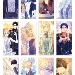 Puede incluir: Una colecci&oacute;n de doce marcap&aacute;ginas rectangulares con ilustraciones de estilo anime de varios personajes. Los personajes est&aacute;n representados con atuendos detallados, con una variedad de expresiones y poses, sobre fondos pastel suaves.