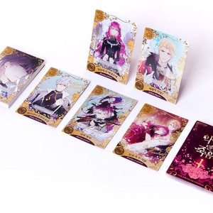 May include: A set of seven collectible cards featuring anime characters from the Korean webtoon "The Remarried Empress". The cards are gold and purple with intricate designs and feature the text "The Remarried Empress".