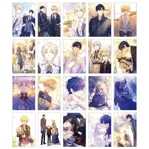 Puede incluir: Una colecci&oacute;n de impresiones art&iacute;sticas de personajes de estilo anime. Las impresiones presentan varias figuras masculinas con atuendos elegantes, con un enfoque en escenas rom&aacute;nticas y dram&aacute;ticas. La paleta de colores incluye azules, blancos y dorados.