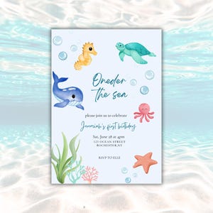 One-der the Sea Birthday Invitation – Editable Canva Template – Ocean Theme 1st Birthday – Printable Under the Sea Invite