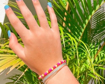 waterproof pink, orange, and yellow seed bead bracelet, seed bead jewelry, seed bead bracelet
