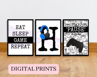 Personalised Gamer Boy Wall Art, You cant just pause a game print, Tween Bedroom Decor, Gaming Artwork Poster, Digital Download, Gamer Xmas