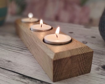 Oak Wooden Tealight Holder, Wooden tealight candle holder 5th Wood Anniversary Gift, Wedding couple gift for home, Oak candle holder