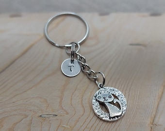 Cat keyring, Birthday gift for daughter, Personalised keyring for best friend, Gift for cat lover, Cat Initial key fob