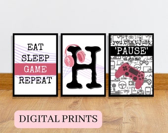 Personalised Gamer Girl Wall Art, You cant just pause a game print, Tween Bedroom Decor, Gaming Artwork Poster, Digital Download