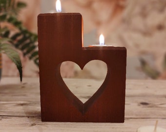 Heart Tealight Holder, Heart candle holder for new home present, 5th Wedding Anniversary gift for couples, Wooden Heart for the home